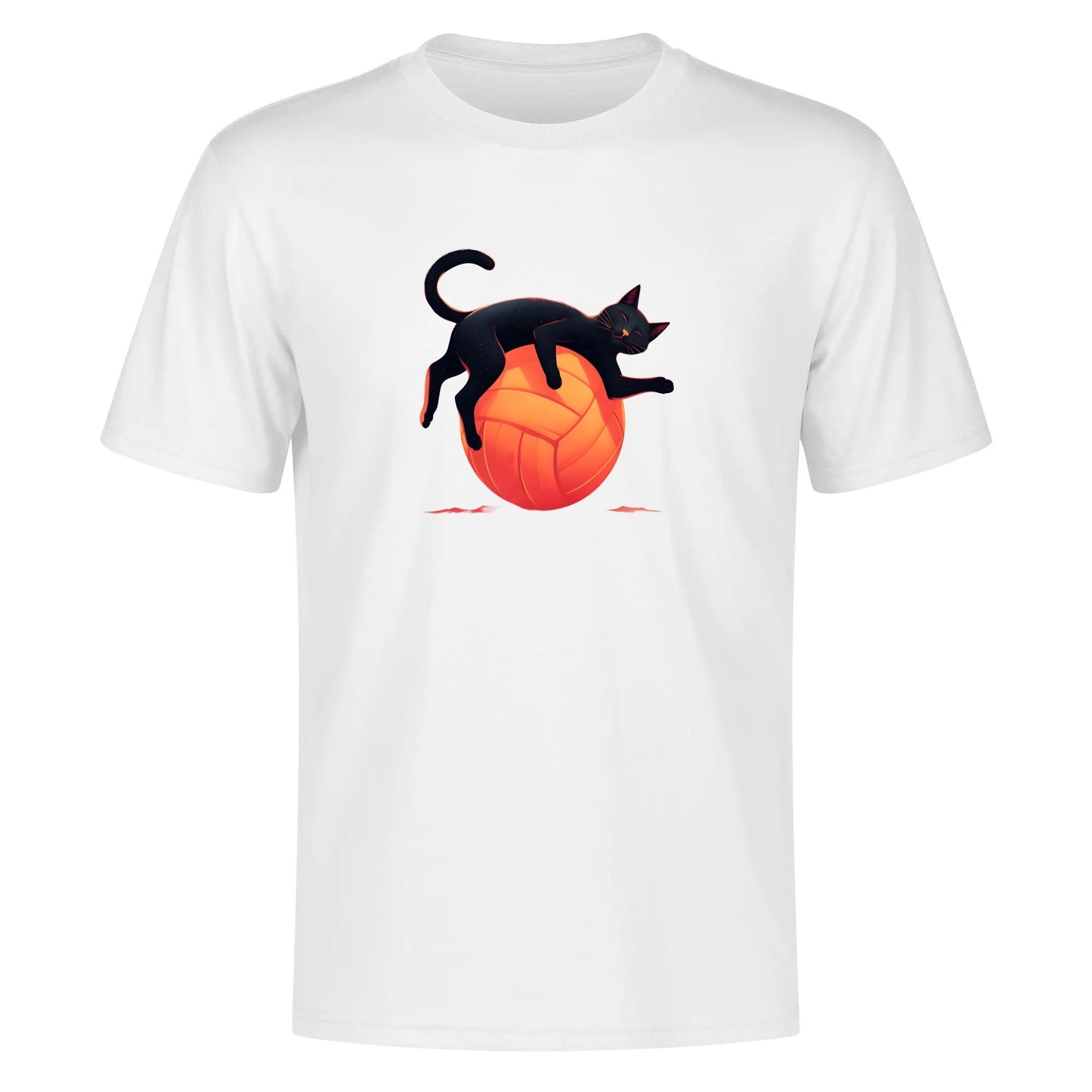 Swing-artist, Black Cat Lounging on Orange Volleyball Under Starry Sky Tee