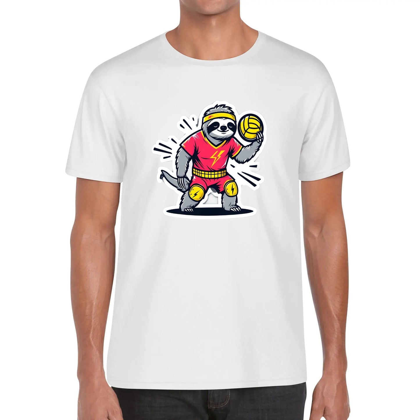 Swing-artist, artoon Sloth Volleyball Hero In Pop Art Style tee