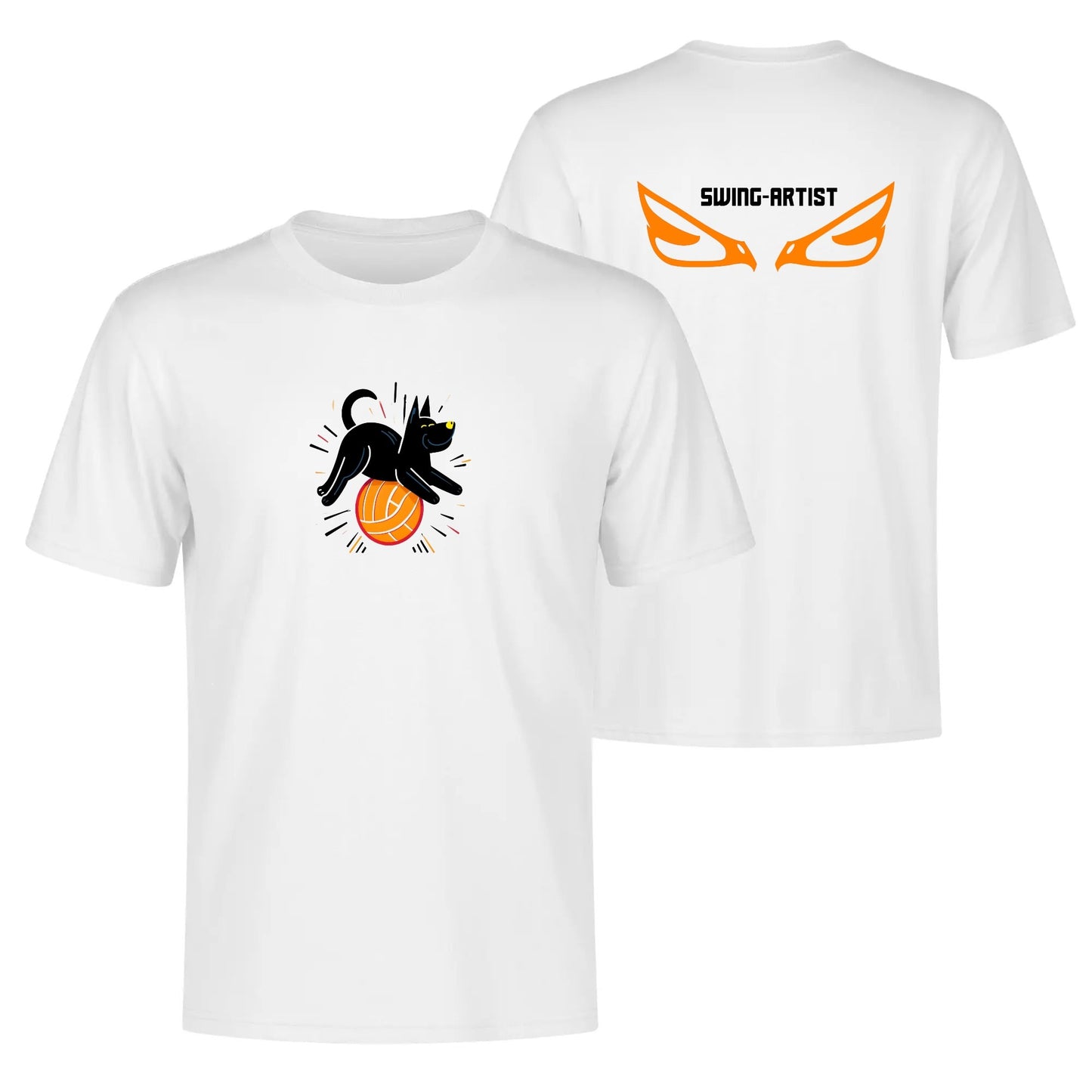 Swing Artists Playful Pop Art: Black Dog on Orange Volleyball T-Shirt