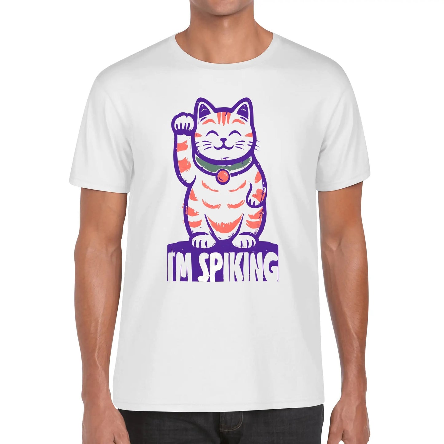 Swing-artist, Whimsical Cartoon Maneki-Neko Beckoning Cat With Bold Colors Tee