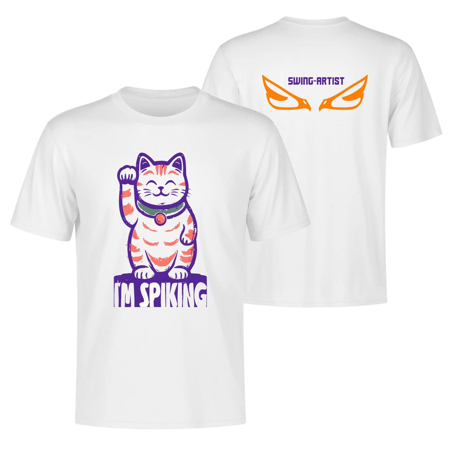 Swing-artist, Whimsical Cartoon Maneki-Neko Beckoning Cat With Bold Colors Tee