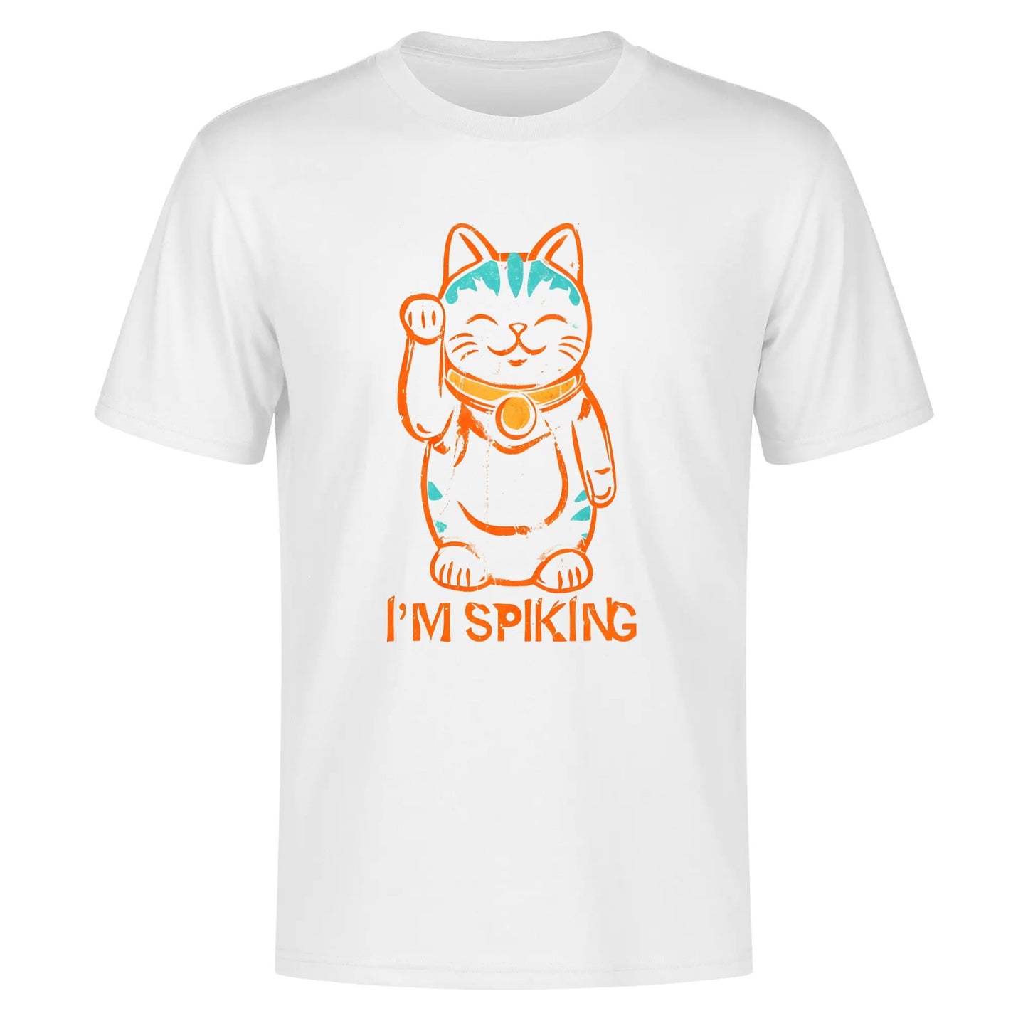 Swing-artist, Whimsical Cartoon Maneki-neko With Orange Lines And Turquoise Markings tee