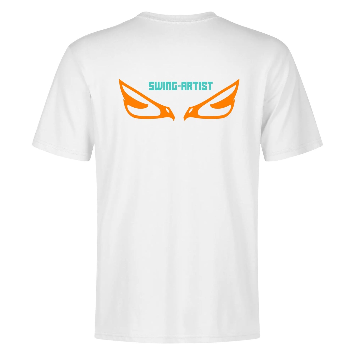 Swing-artist, Whimsical Cartoon Maneki-neko With Orange Lines And Turquoise Markings tee