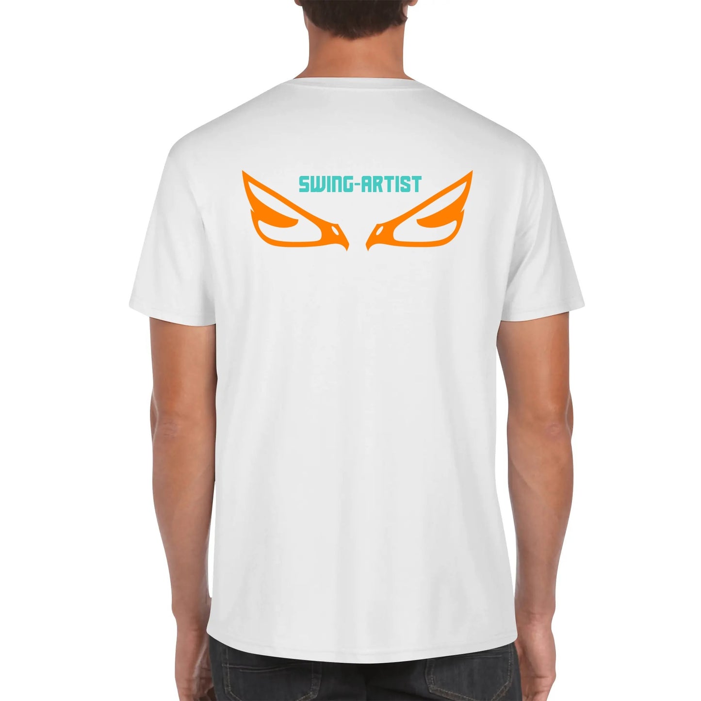 Swing-artist, Whimsical Cartoon Maneki-neko With Orange Lines And Turquoise Markings tee