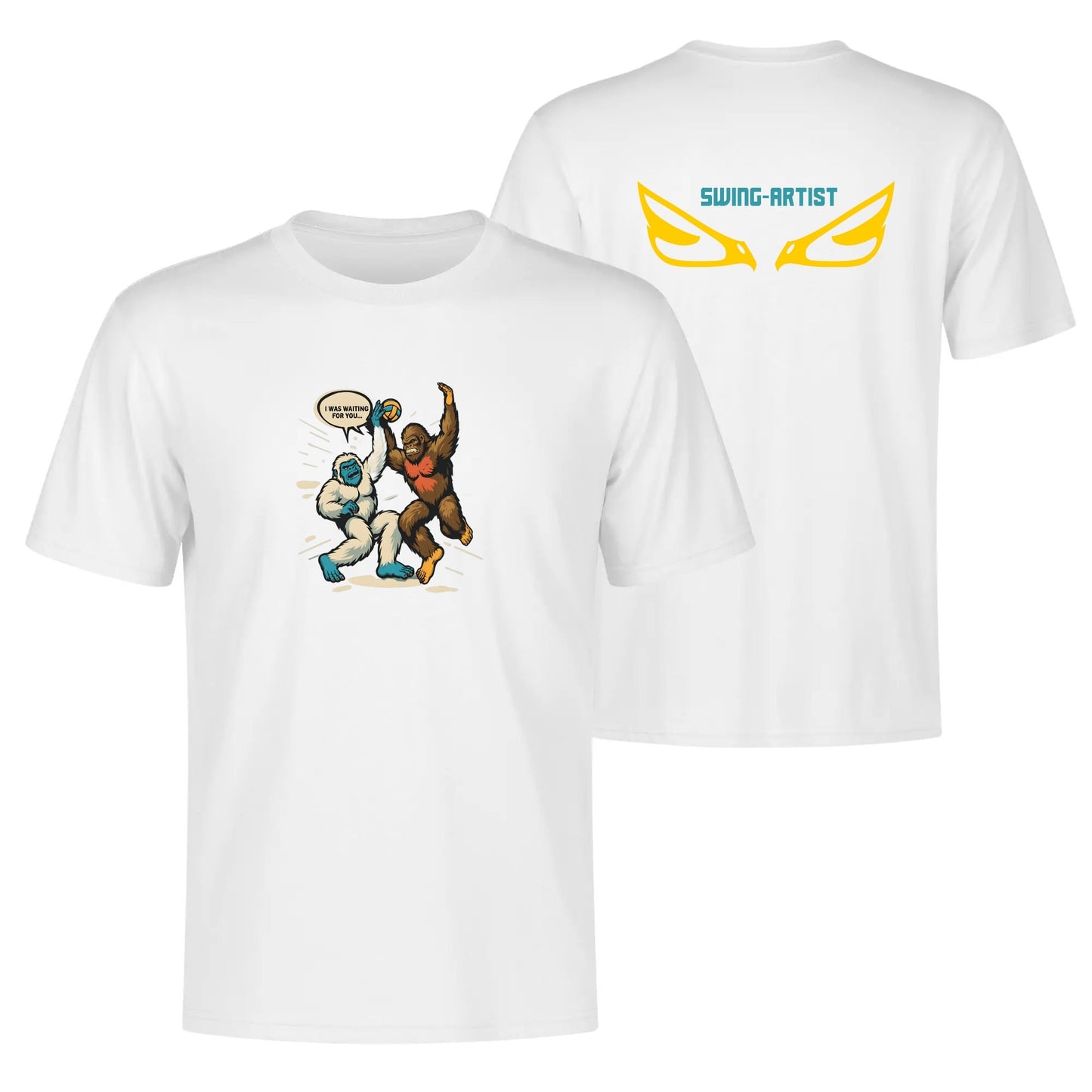 Swing Artist Ape Tee: Unique Volleyball Spike & Block Graphic Design